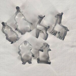 Lot of 6 Misc Metal Cookie Cutters Clowns Animals Deer Giraffe Fox Party